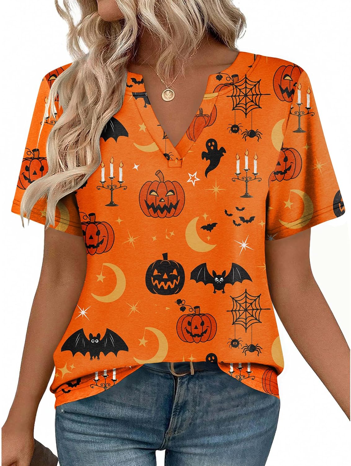 Women V Neck Cute Rolled Short Sleeve Shirts Boho