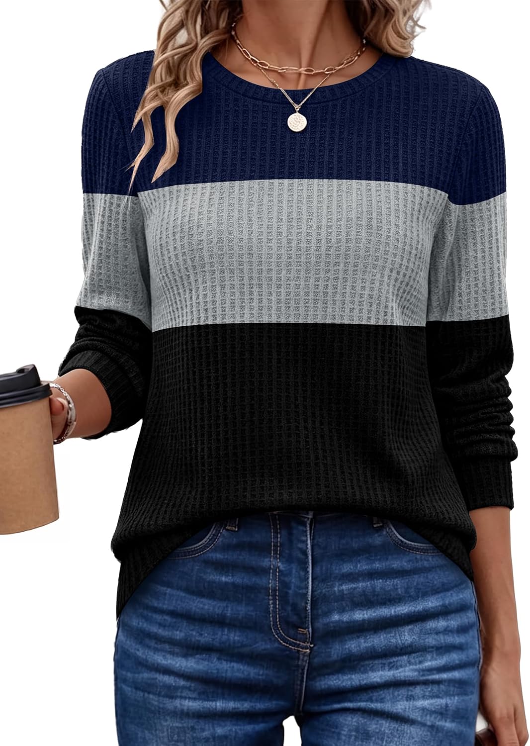 Waffle Knit. Winter Clothing. Sweatshirt for Women. Business Casual Outfits. Holiday. Ladies.