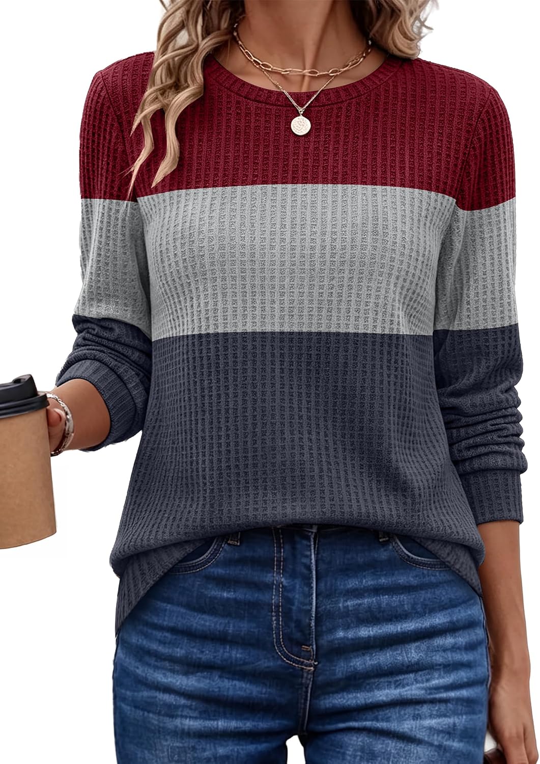 Waffle Knit. Winter Clothing. Sweatshirt for Women. Business Casual Outfits. Holiday. Ladies.