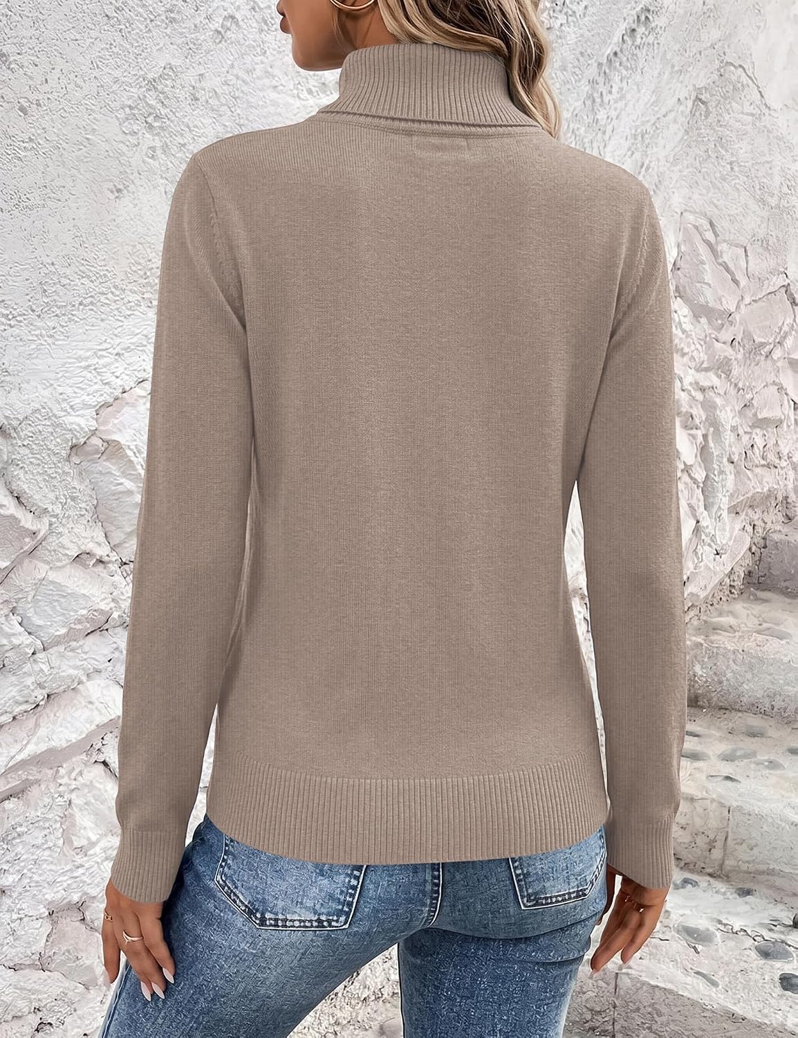 Long Sleeve High Neck Knit Cozy Pullover Sweater with Metal Button.