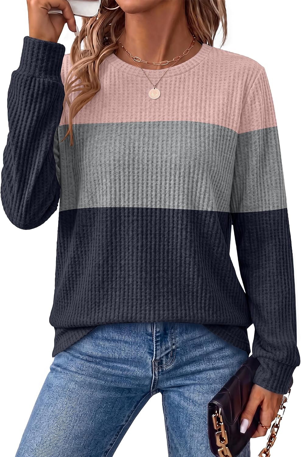Waffle Knit. Winter Clothing. Sweatshirt for Women. Business Casual Outfits. Holiday. Ladies.