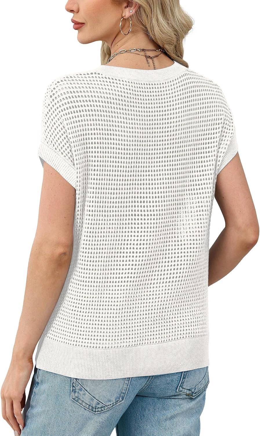 Womens Tops Trendy Short Sleeve Sweater for Women Spring Tops Cute Summer Outfits Cruise Teacher Resort Wear 2026 Boho Beach Vacation Clothes Fashion Clothing Business Casual Shirts Dressy Work White
