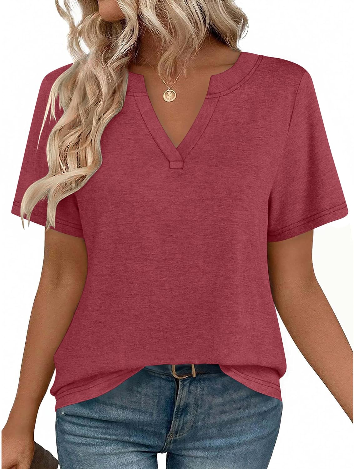 Women V Neck Cute Rolled Short Sleeve Shirts Boho