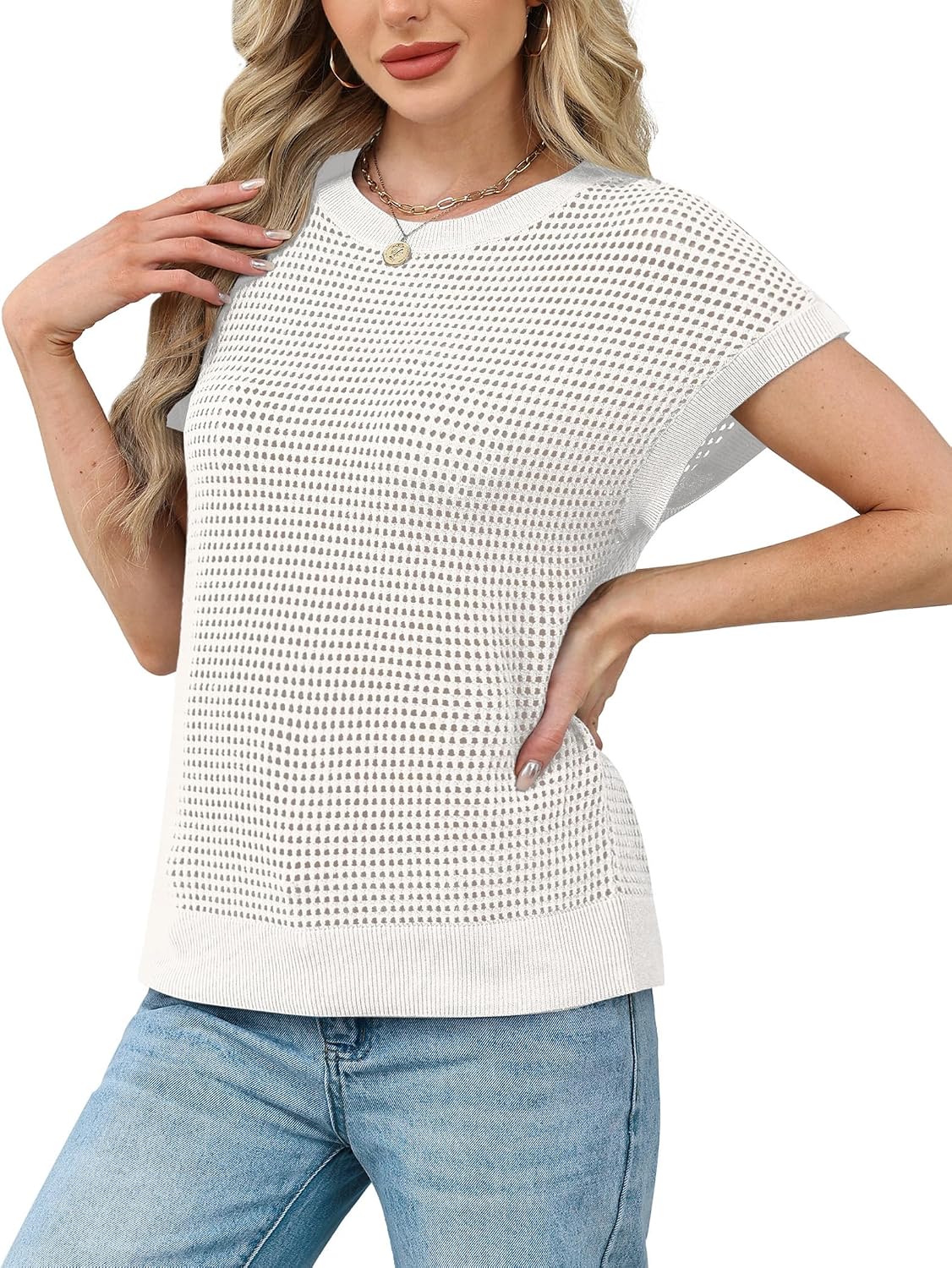 Womens Tops Trendy Short Sleeve Sweater for Women Spring Tops Cute Summer Outfits Cruise Teacher Resort Wear 2026 Boho Beach Vacation Clothes Fashion Clothing Business Casual Shirts Dressy Work White