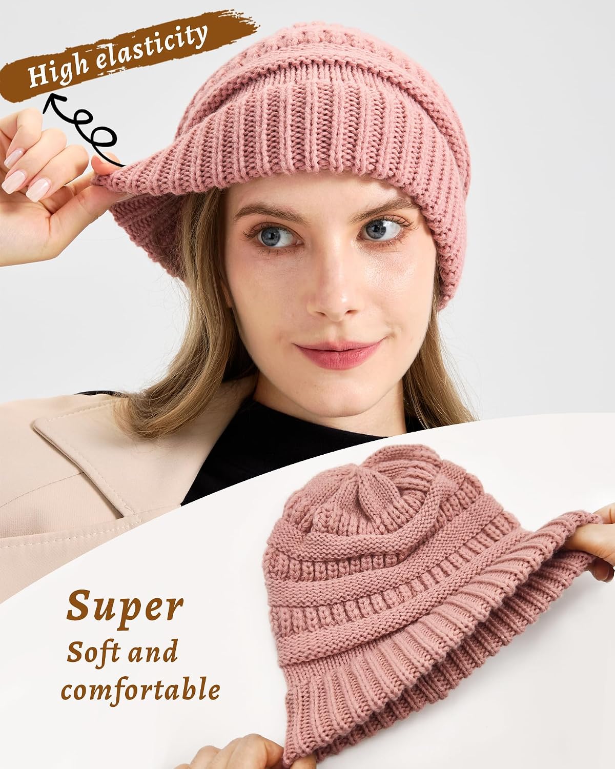 Women Thick Wool Winter Beanies Hats | 50% Wool Warm Knitting Slouch Hat for Womens Ladies Girls .