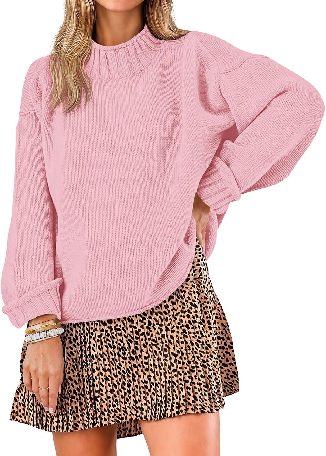 Womens Oversized Sweaters Mock Neck Chunky Knit Pullover Tops | Long Sleeve. Fall Winter.