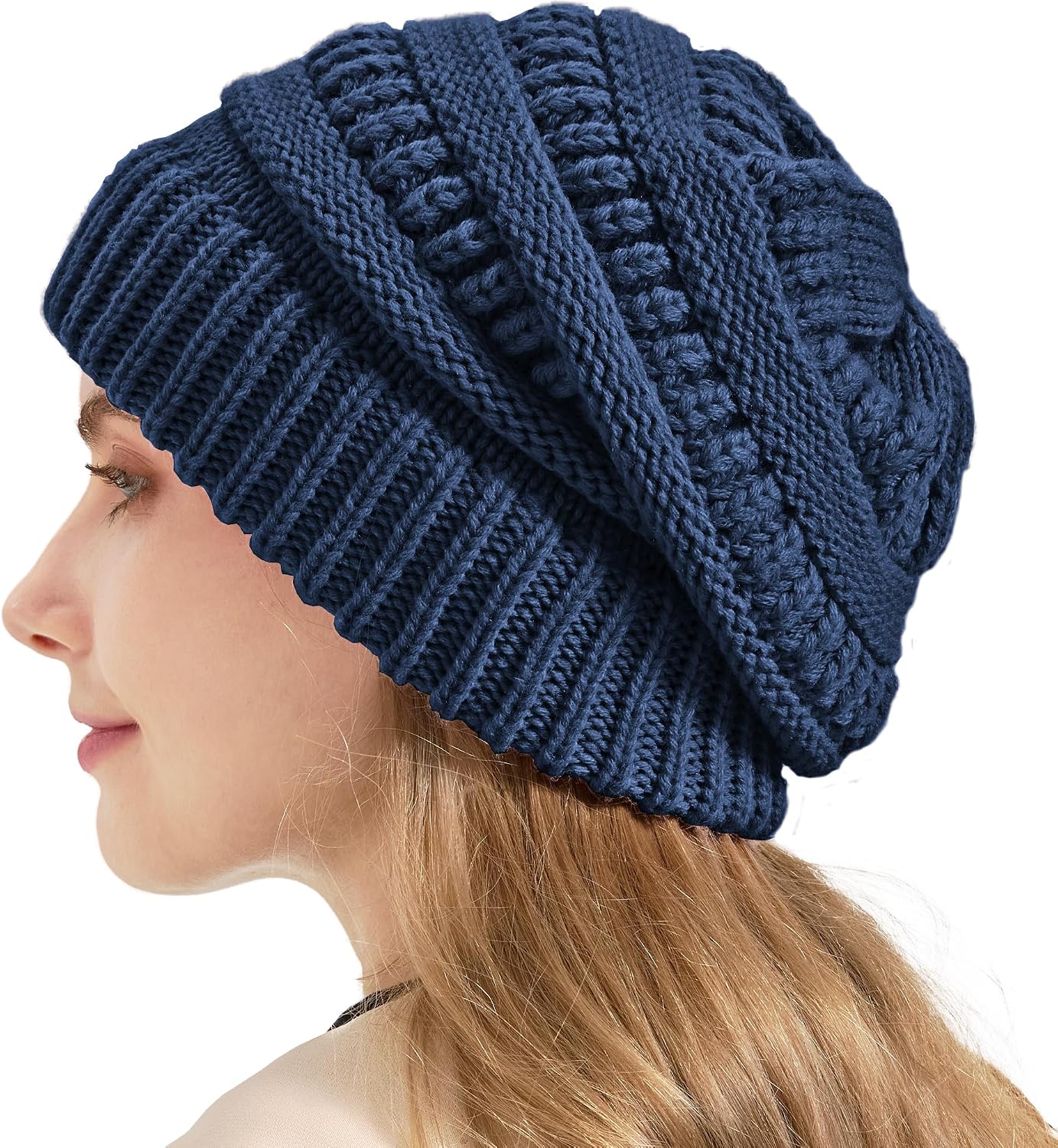 Women Thick Wool Winter Beanies Hats | 50% Wool Warm Knitting Slouch Hat for Womens Ladies Girls .