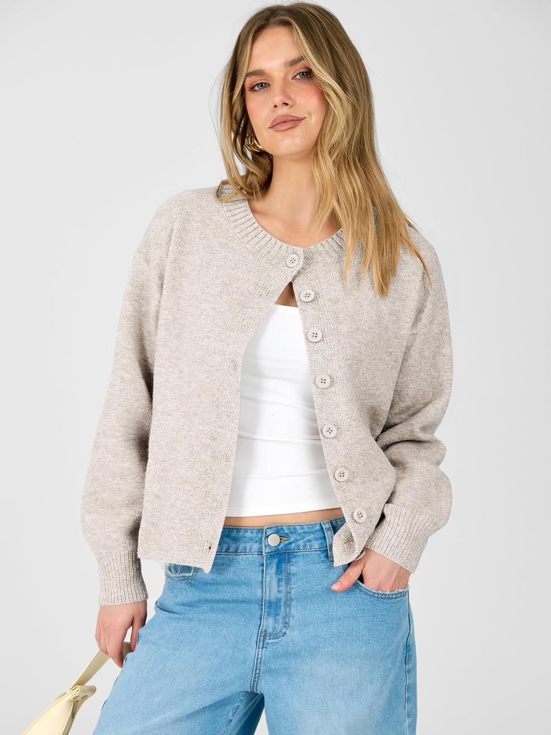 Women Loose Fit Button Down Puff Sleeve | Waist Length.Mid-Weight.Soft Cozy Knit Sweater.Long Sleeve Button Up Fall Outfits.Casual Relaxed Fit.