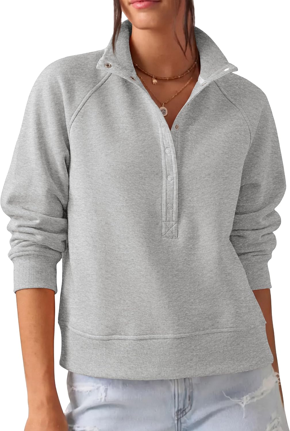 Comfy Ribbed. Raglan Long Sleeve. Collared Button Up. Pullover Tops. Casual Workout. Y2K Outfits. Winter Fashion Clothing