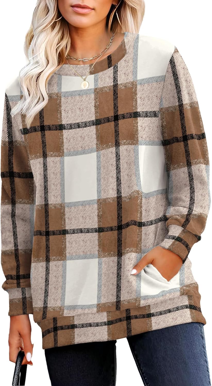 Sweatshirt for Women Plain Long Sleeve Top with Pocket | Ladies Crew Neck Casual Sweaters Outfits