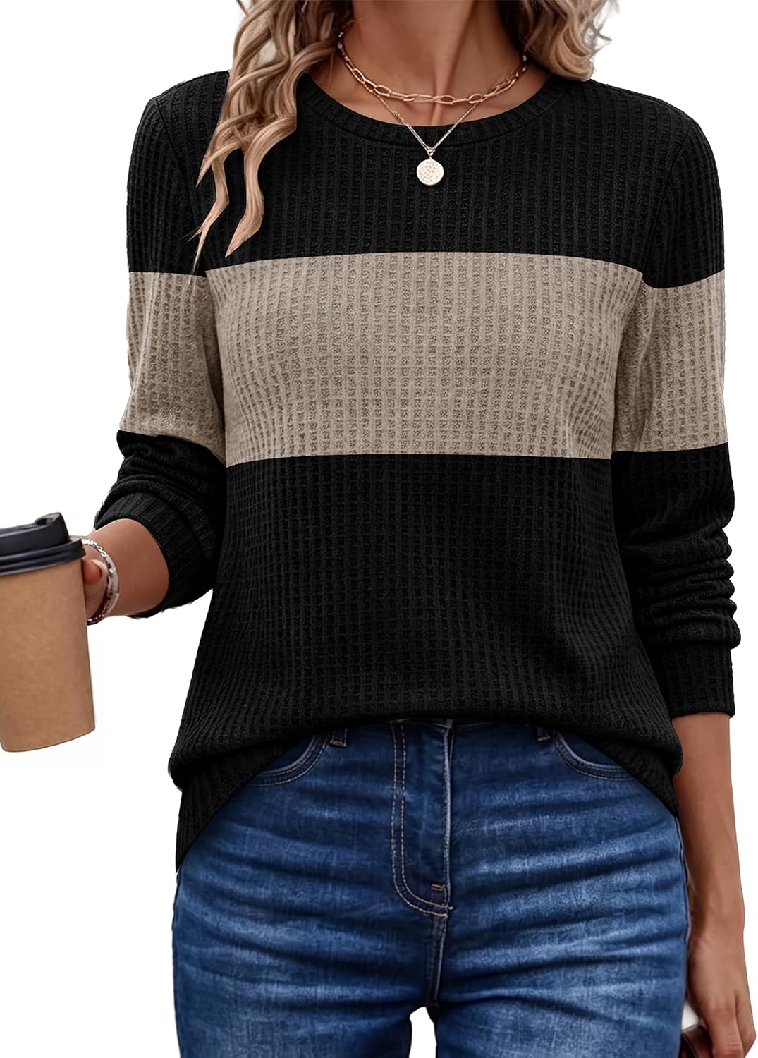 Waffle Knit. Winter Clothing. Sweatshirt for Women. Business Casual Outfits. Holiday. Ladies.