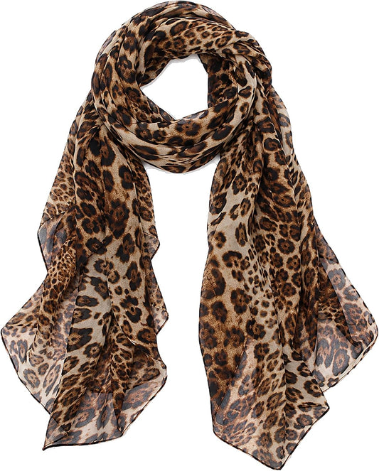 Women Leopard Print Silk Feel Neck Scarf Bandana Shawl Rave Scarves | Cheetah Print Silk Feel Neck Scarf Bandana Shawl Chiffon Satin Lightweight Soft Scarves