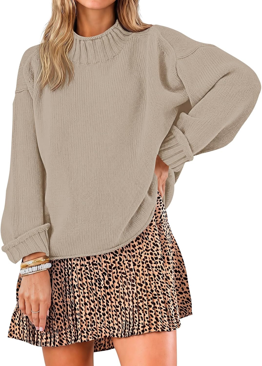 Womens Oversized Sweaters Mock Neck Chunky Knit Pullover Tops | Long Sleeve. Fall Winter.