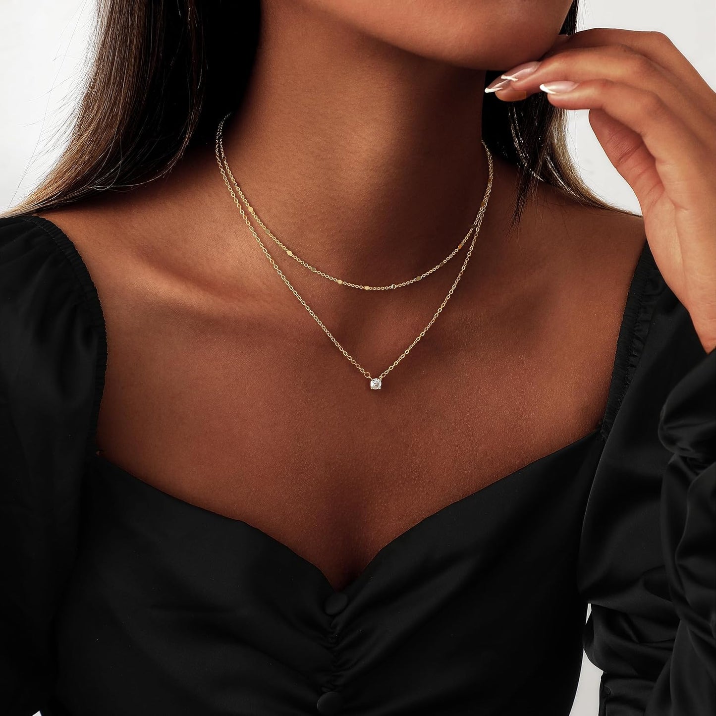 Women Dainty CZ Stackable Choker Jewelry | 14K Gold Plated set Minimalist Cubic Zirconia Simple Gift non tarnish women's Necklace Pendant waterproof Jewelry Stack