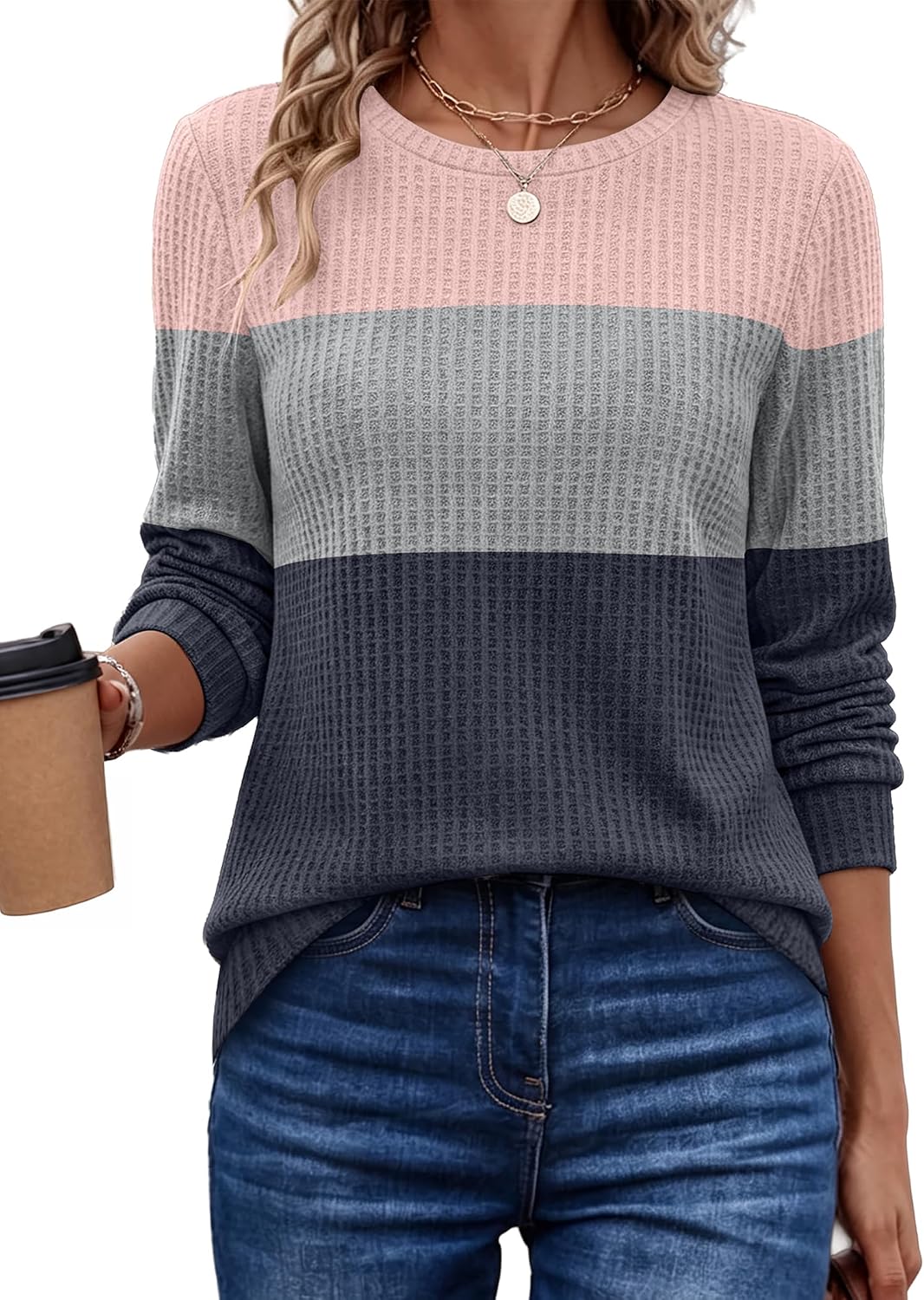 Waffle Knit. Winter Clothing. Sweatshirt for Women. Business Casual Outfits. Holiday. Ladies.