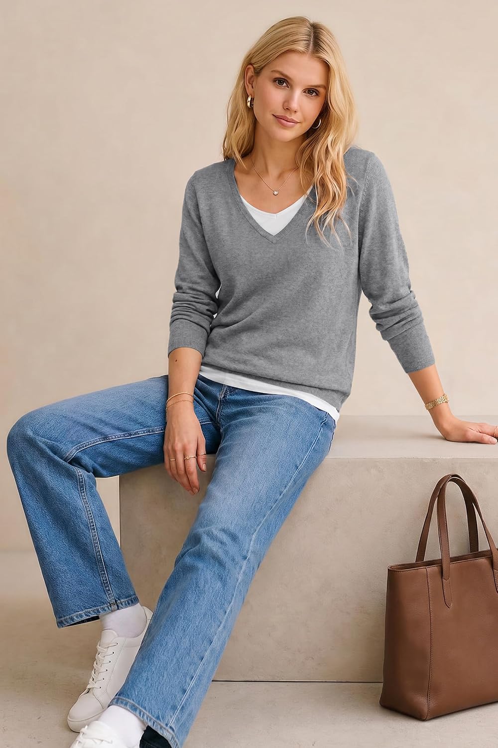 Womens Cashmere Fall Sweater Tops Long Sleeve Casual Trendy Fashion Outfits Gray