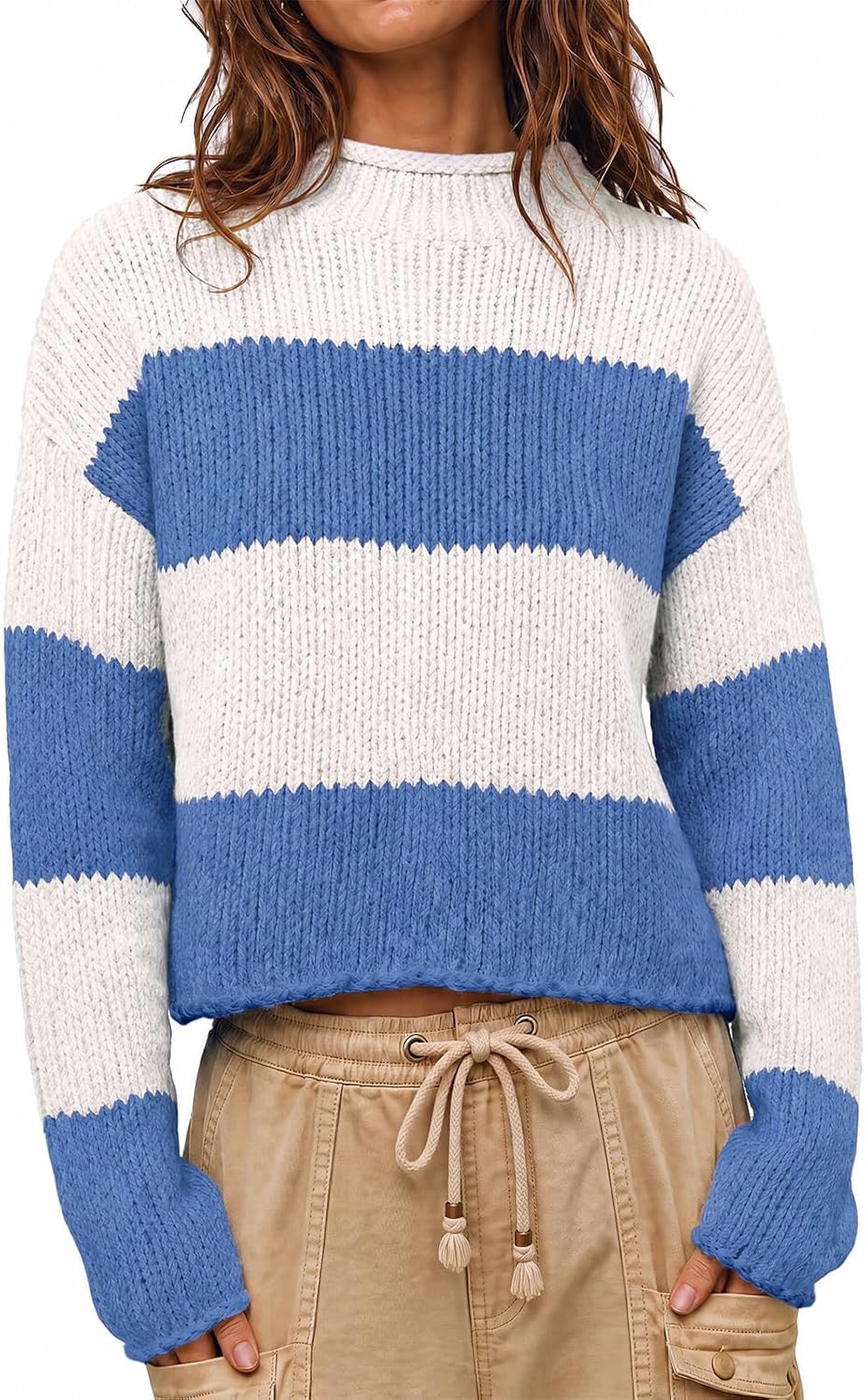 Womens Cropped Sweater Rolled Neck Knit Fall Pullover Tops Navy | Oversized.Mock Neck.Trendy Casual.Long Sleeve.Warm Winter.Loose Fit.Fall.Winter.