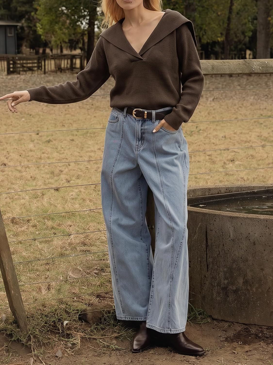 Womens Pullover Sweaters Lapel Collar V Neck Long Sleeve Sweater | Ribbed Knit. Coastal Sailor Collar. Quiet Luxury. Lightweight. Casual Tops.