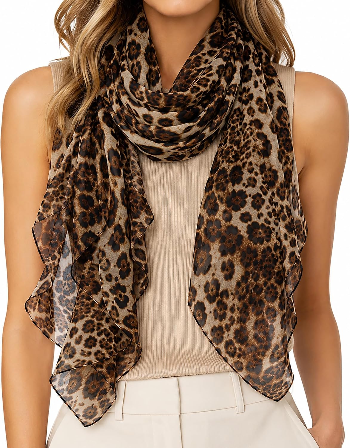 Women Leopard Print Silk Feel Neck Scarf Bandana Shawl Rave Scarves | Cheetah Print Silk Feel Neck Scarf Bandana Shawl Chiffon Satin Lightweight Soft Scarves