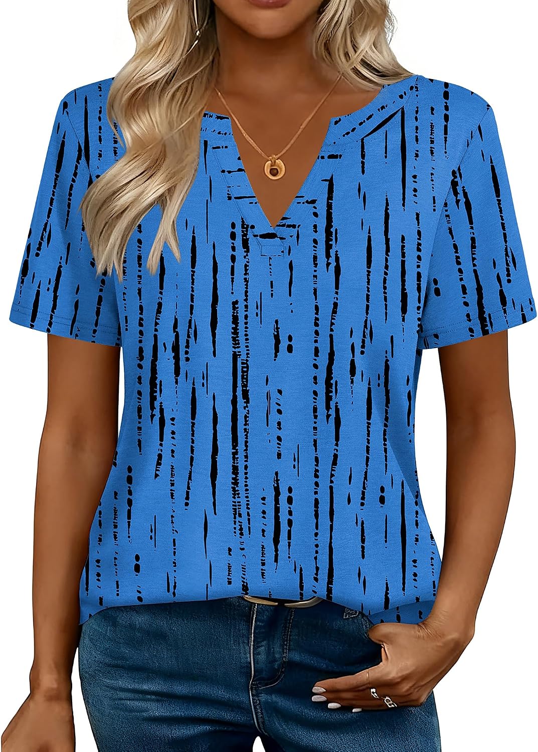 Women V Neck Cute Rolled Short Sleeve Shirts Boho