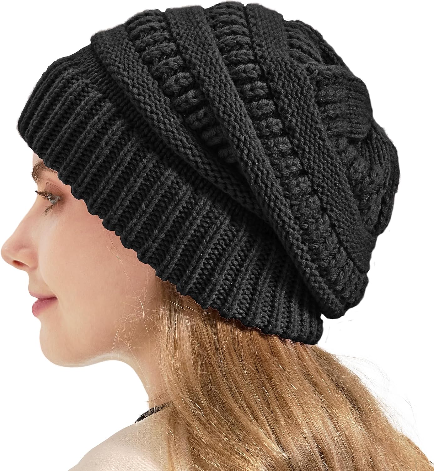 Women Thick Wool Winter Beanies Hats | 50% Wool Warm Knitting Slouch Hat for Womens Ladies Girls .