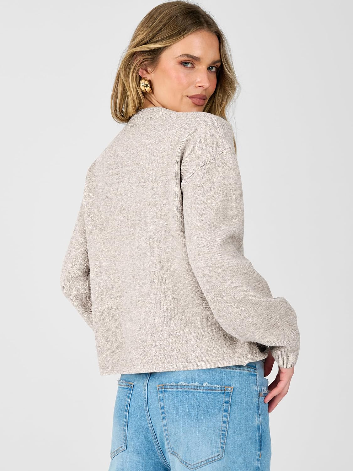 Women Loose Fit Button Down Puff Sleeve | Waist Length.Mid-Weight.Soft Cozy Knit Sweater.Long Sleeve Button Up Fall Outfits.Casual Relaxed Fit.