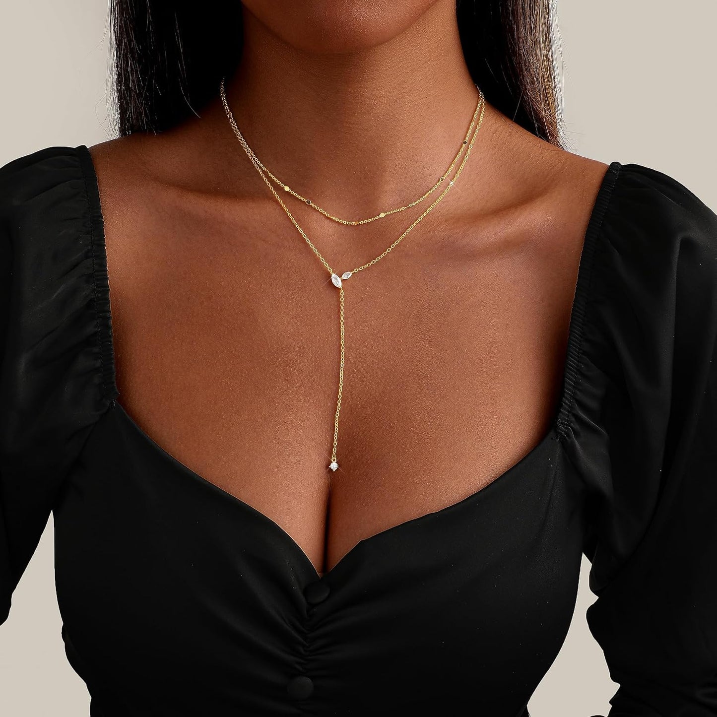 Gold Necklace Stack for Women Trendy - Dainty 14k Gold Plated Layered Lariat Necklace Y-Shaped Necklaces Set Layered Choker Necklaces for Women Jewelry Gifts