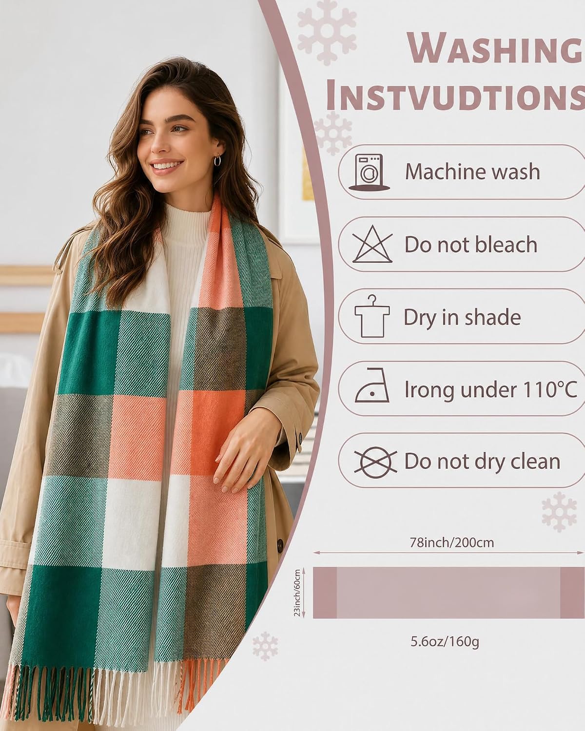 Women Long Plaid Scarves Ladies Gifts | Warm Cashmere-Like Softness. Chic Plaid Design. Versatile Wrap Shawl. Oversized Blanket Scarf.