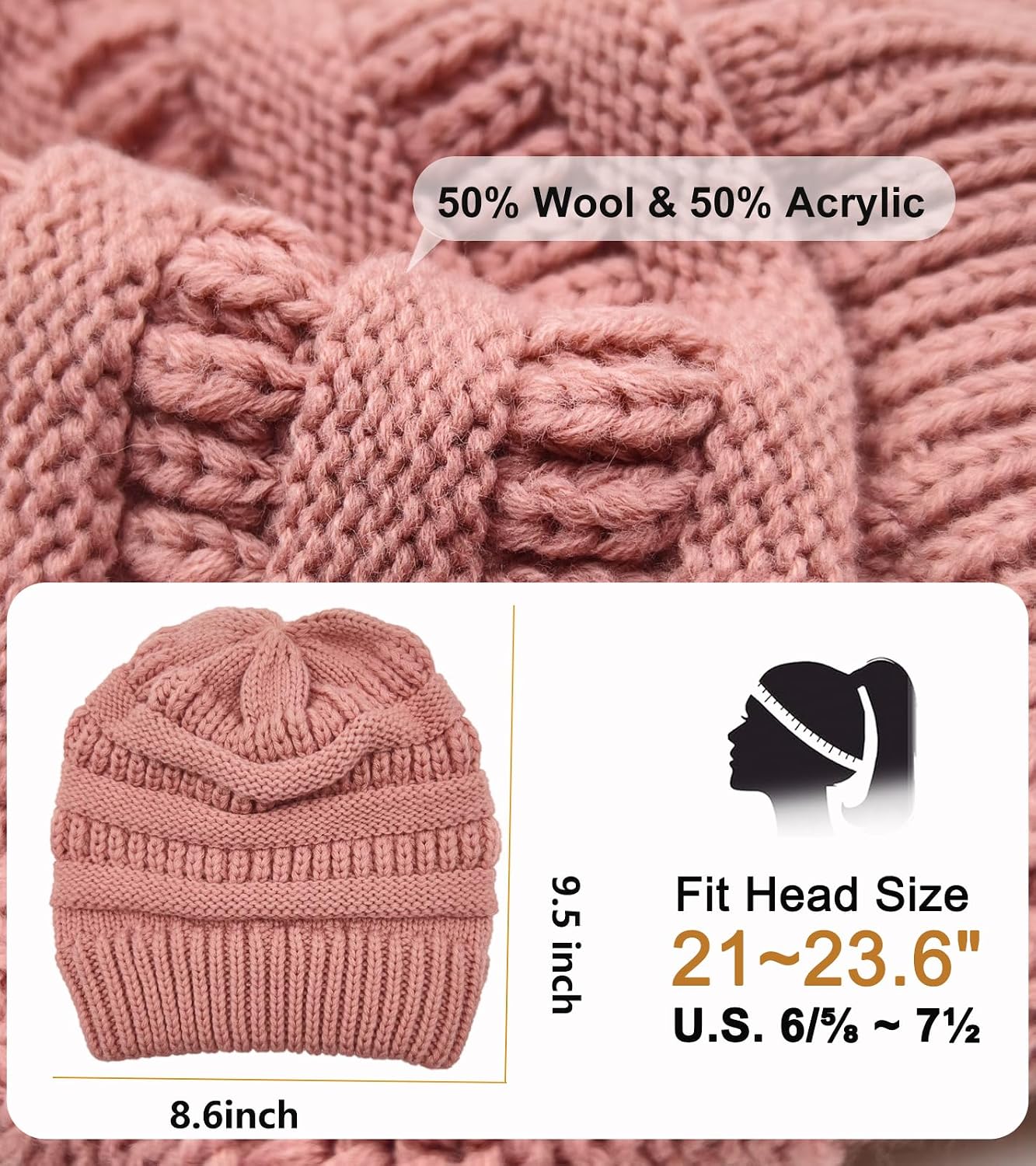Women Thick Wool Winter Beanies Hats | 50% Wool Warm Knitting Slouch Hat for Womens Ladies Girls .