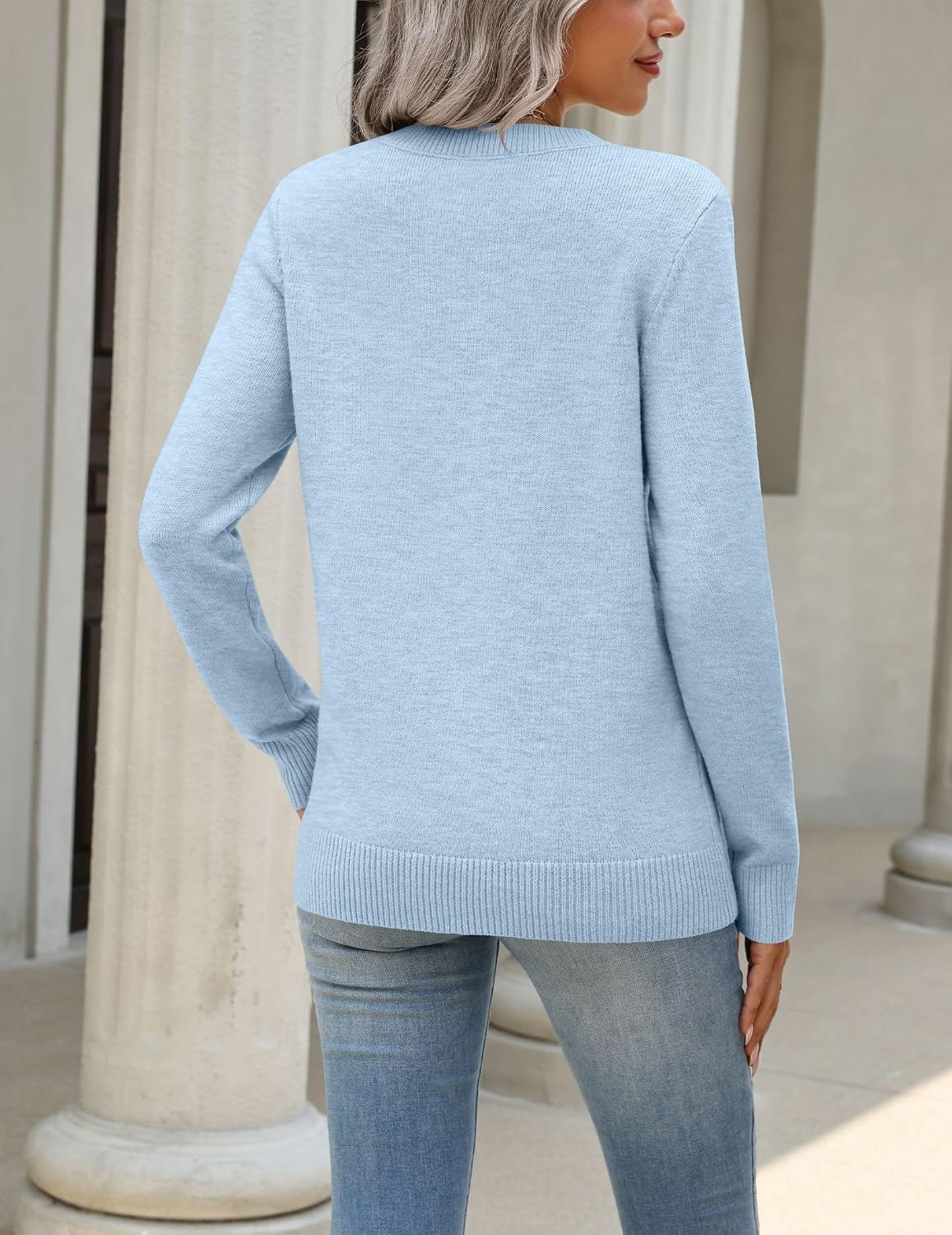 Womens Wool Blend Crewneck Sweater Long Sleeve Soft Knit Pullover Lightweight Business Casual Black Fashion Clothing