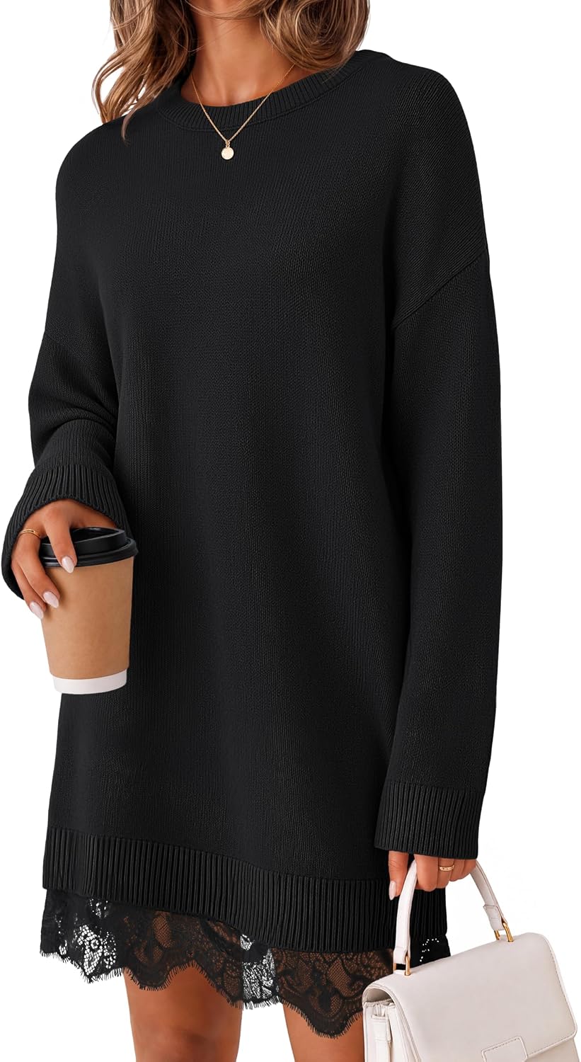 Patchwork. Crew Neck. Above Knee Length. Twofer Pullover. Ribbed. Drop Shoulder. Loose Fit. Soft.