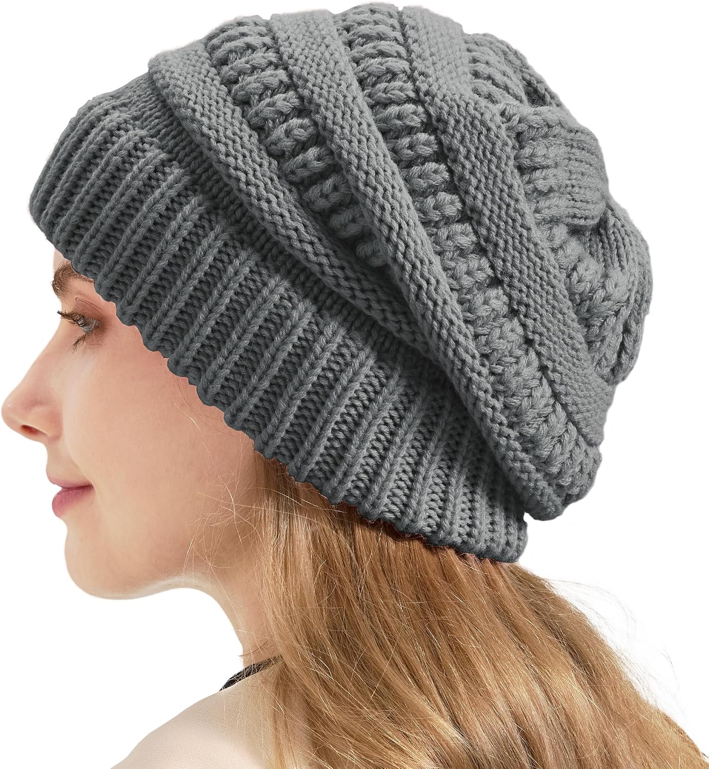 Women Thick Wool Winter Beanies Hats | 50% Wool Warm Knitting Slouch Hat for Womens Ladies Girls .
