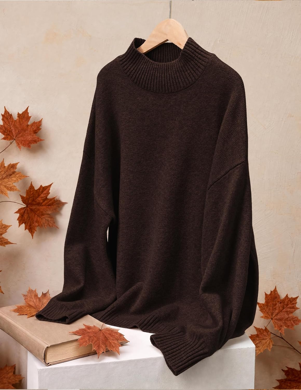 Women's Fall Winter Long Sleeve Turtleneck Oversized Sweaters Coffee | Work Casual Sweater. Lantern Sleeve.