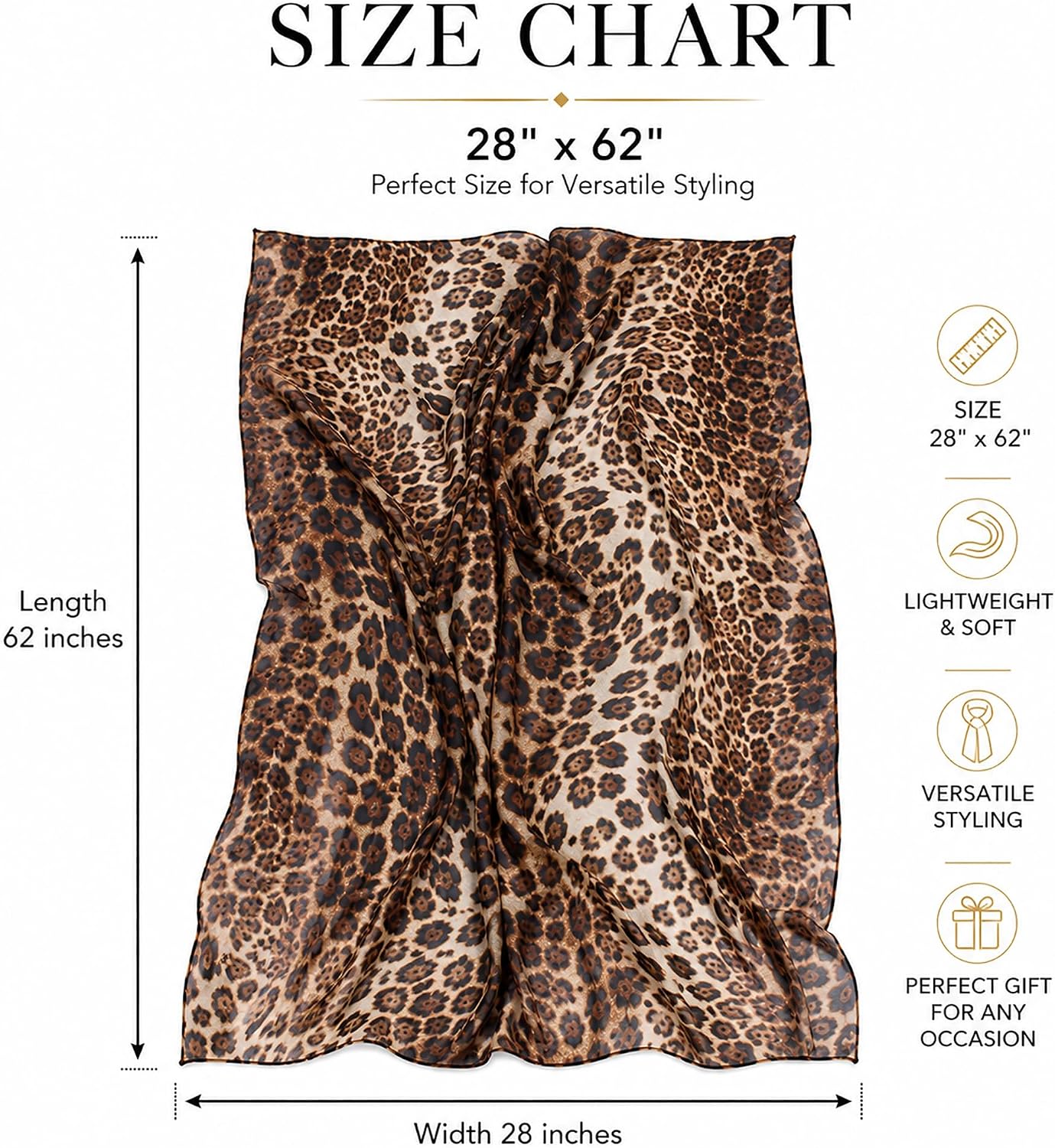 Women Leopard Print Silk Feel Neck Scarf Bandana Shawl Rave Scarves | Cheetah Print Silk Feel Neck Scarf Bandana Shawl Chiffon Satin Lightweight Soft Scarves
