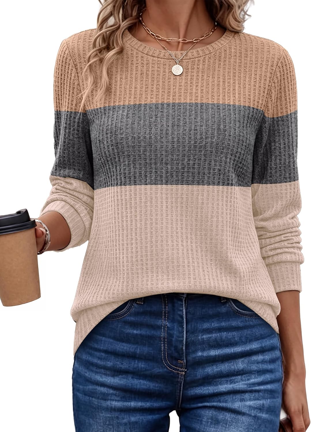 Waffle Knit. Winter Clothing. Sweatshirt for Women. Business Casual Outfits. Holiday. Ladies.
