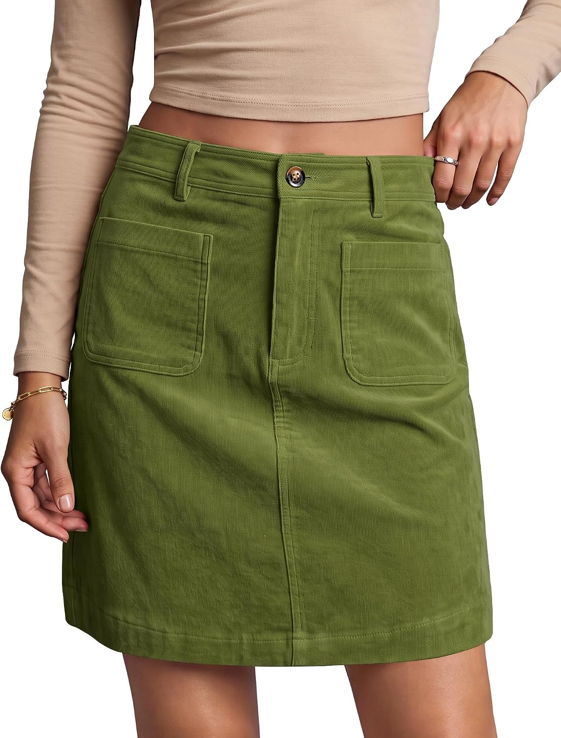 Women Skirts Womens Work Skirts High Waisted Skirt for Women | Spring. Patch Pockets. Fall. Dinner. Toffee Brown
