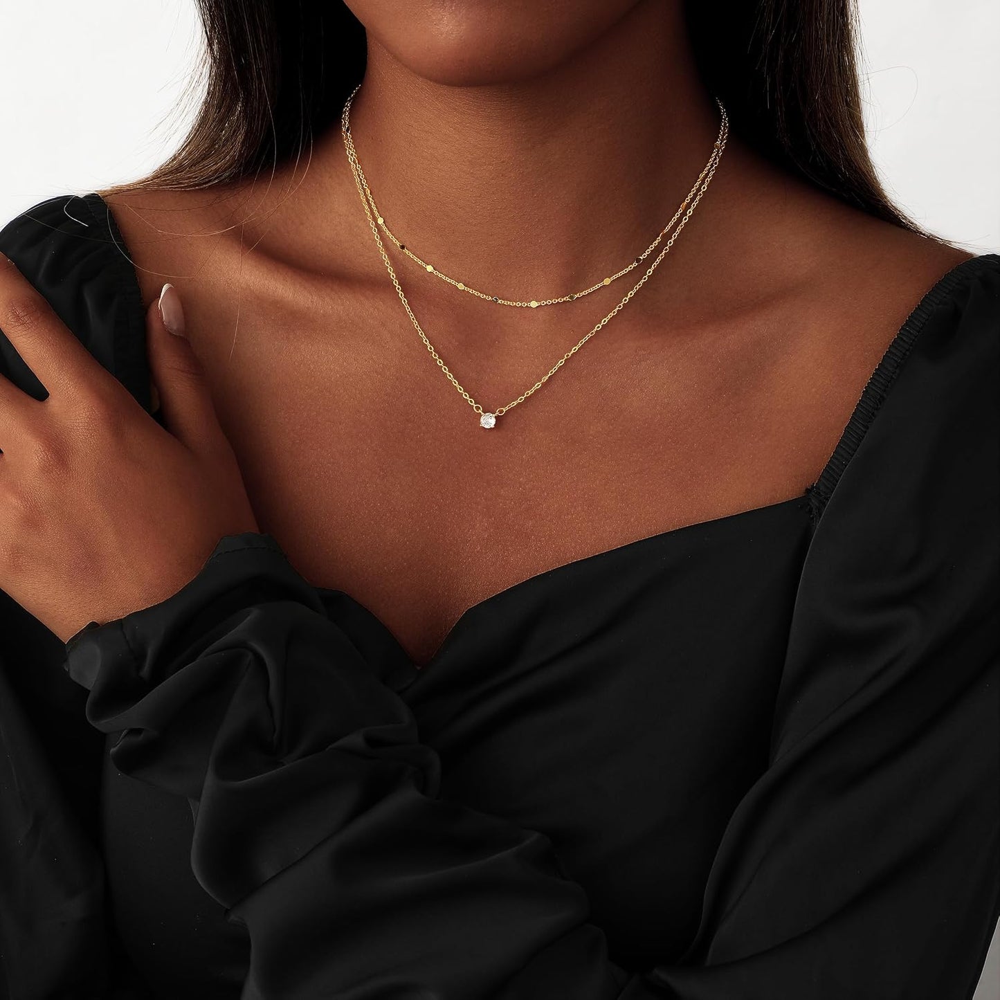 Women Dainty CZ Stackable Choker Jewelry | 14K Gold Plated set Minimalist Cubic Zirconia Simple Gift non tarnish women's Necklace Pendant waterproof Jewelry Stack