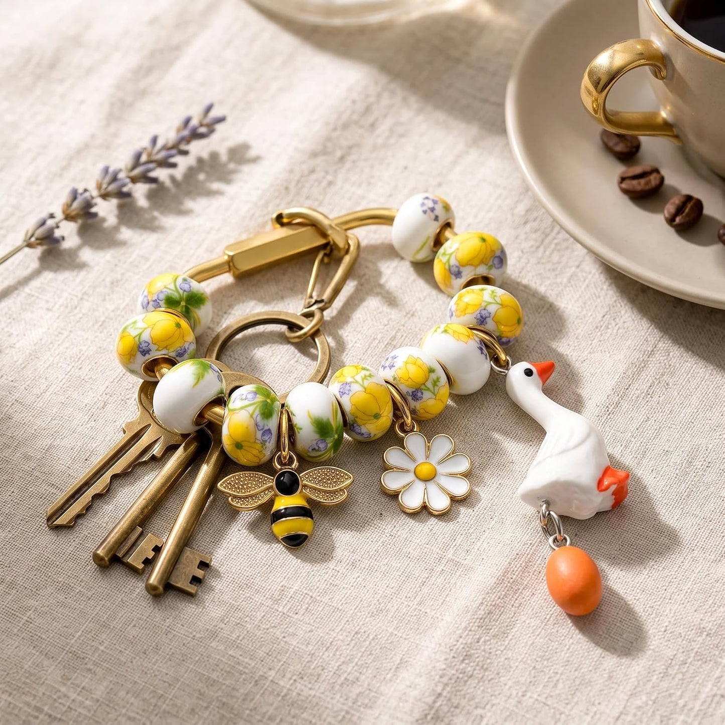 Cute Flower Brass Screw Locking Keychain