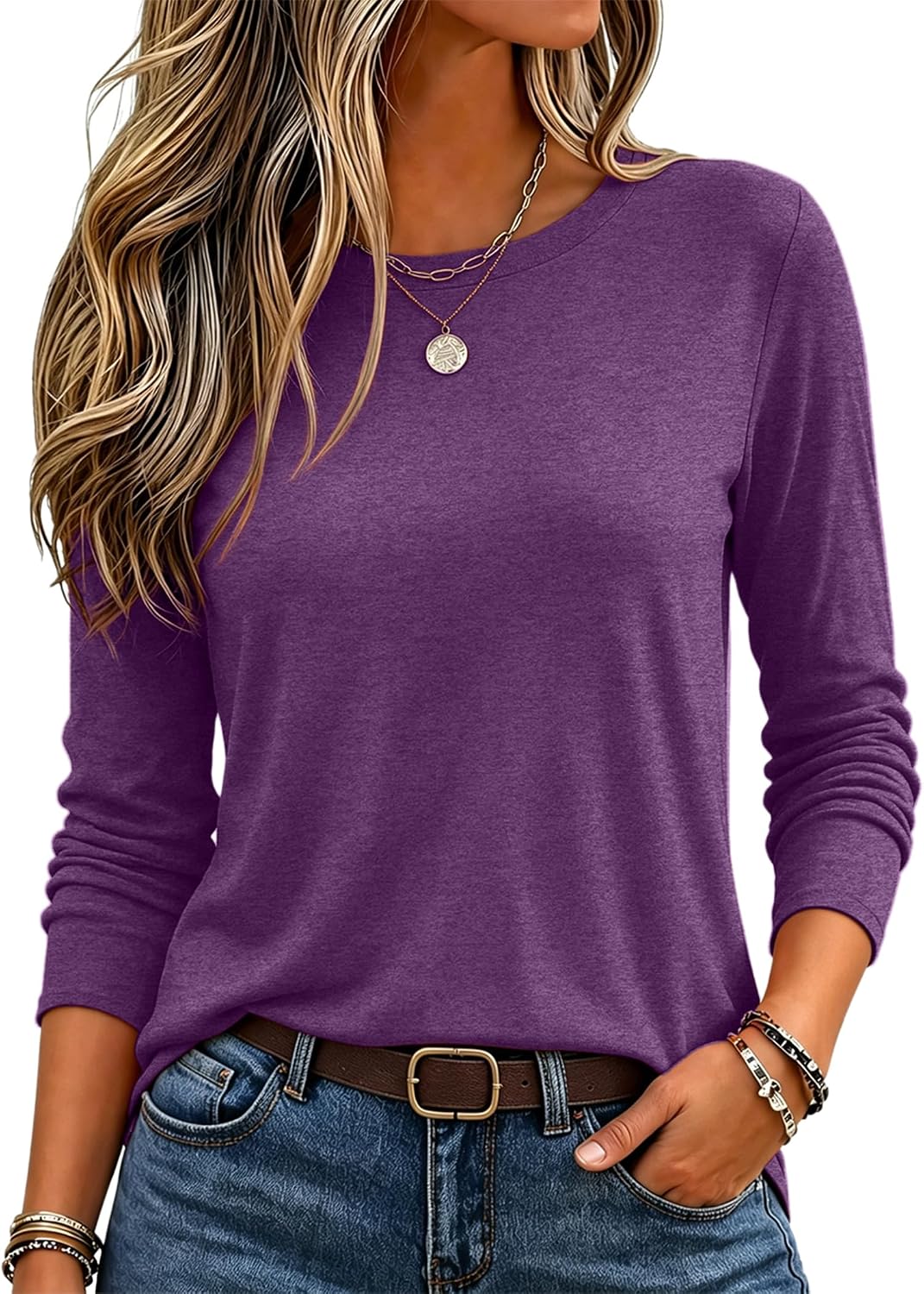 Women Trendy Long Sleeve Tshirts Underscrubs Layer Tee Lightweight Crewneck Plain Shirts