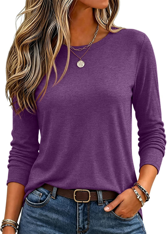 Women Trendy Long Sleeve Tshirts Underscrubs Layer Tee Lightweight Crewneck Plain Shirts