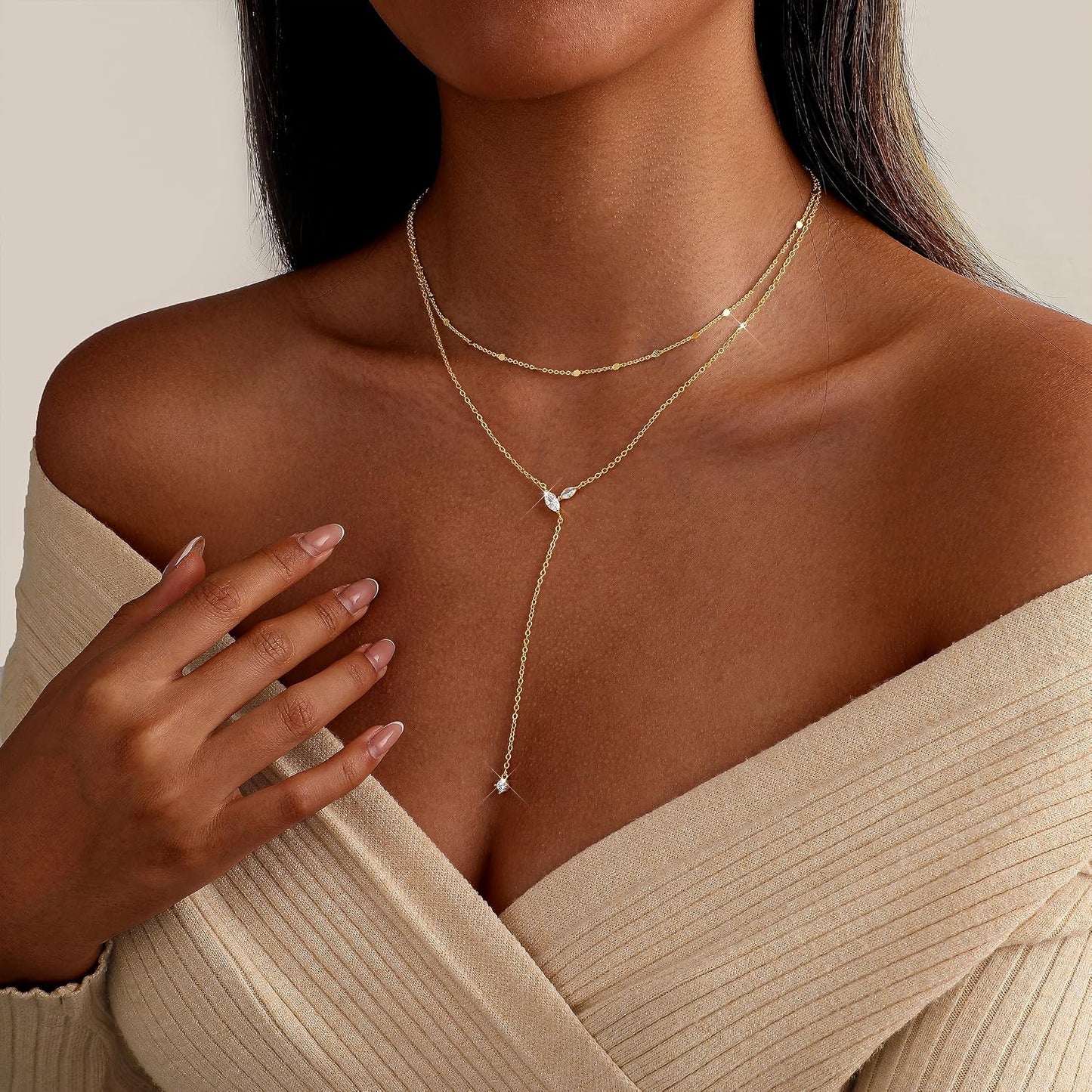 Gold Necklace Stack for Women Trendy - Dainty 14k Gold Plated Layered Lariat Necklace Y-Shaped Necklaces Set Layered Choker Necklaces for Women Jewelry Gifts