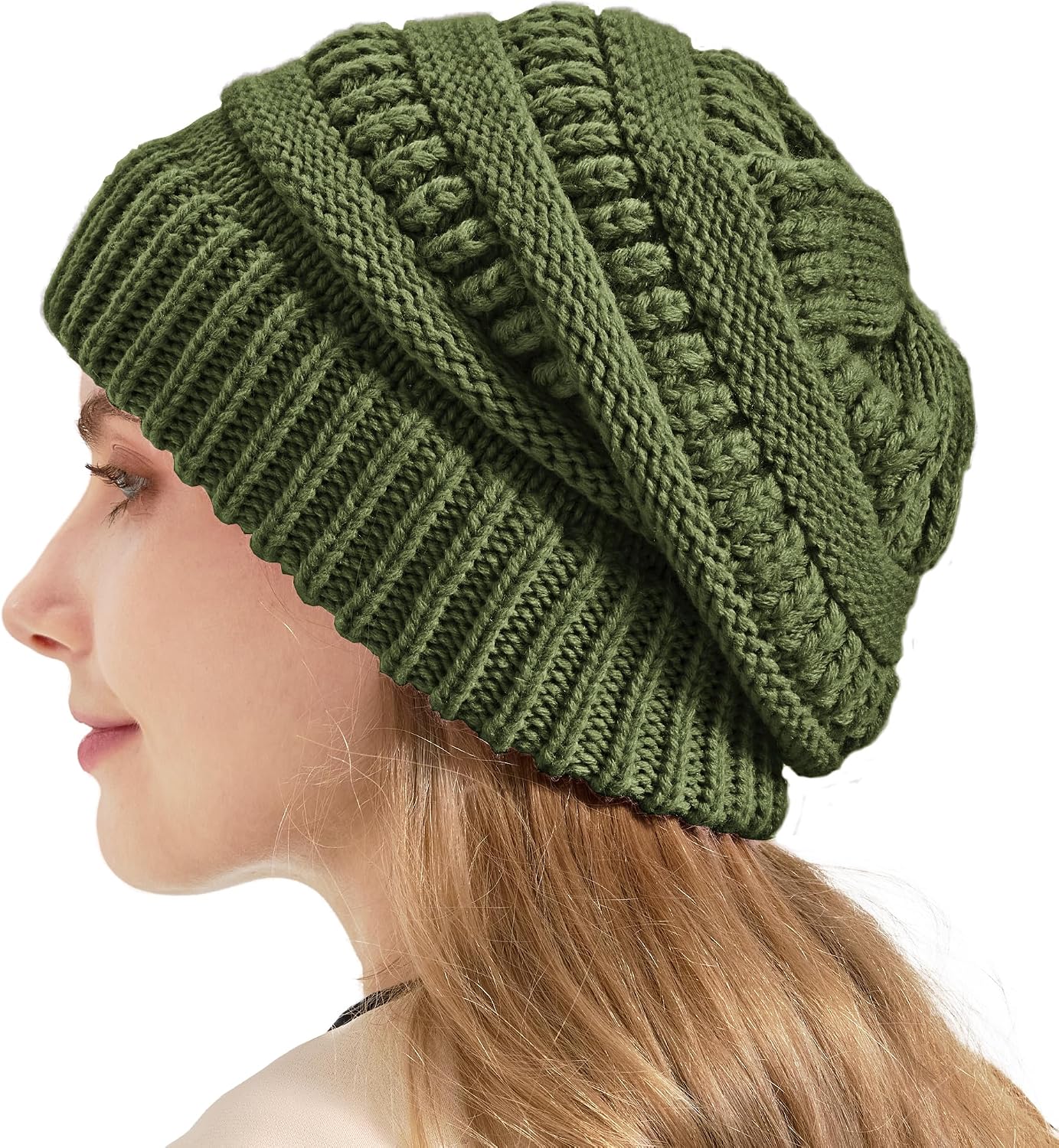 Women Thick Wool Winter Beanies Hats | 50% Wool Warm Knitting Slouch Hat for Womens Ladies Girls .
