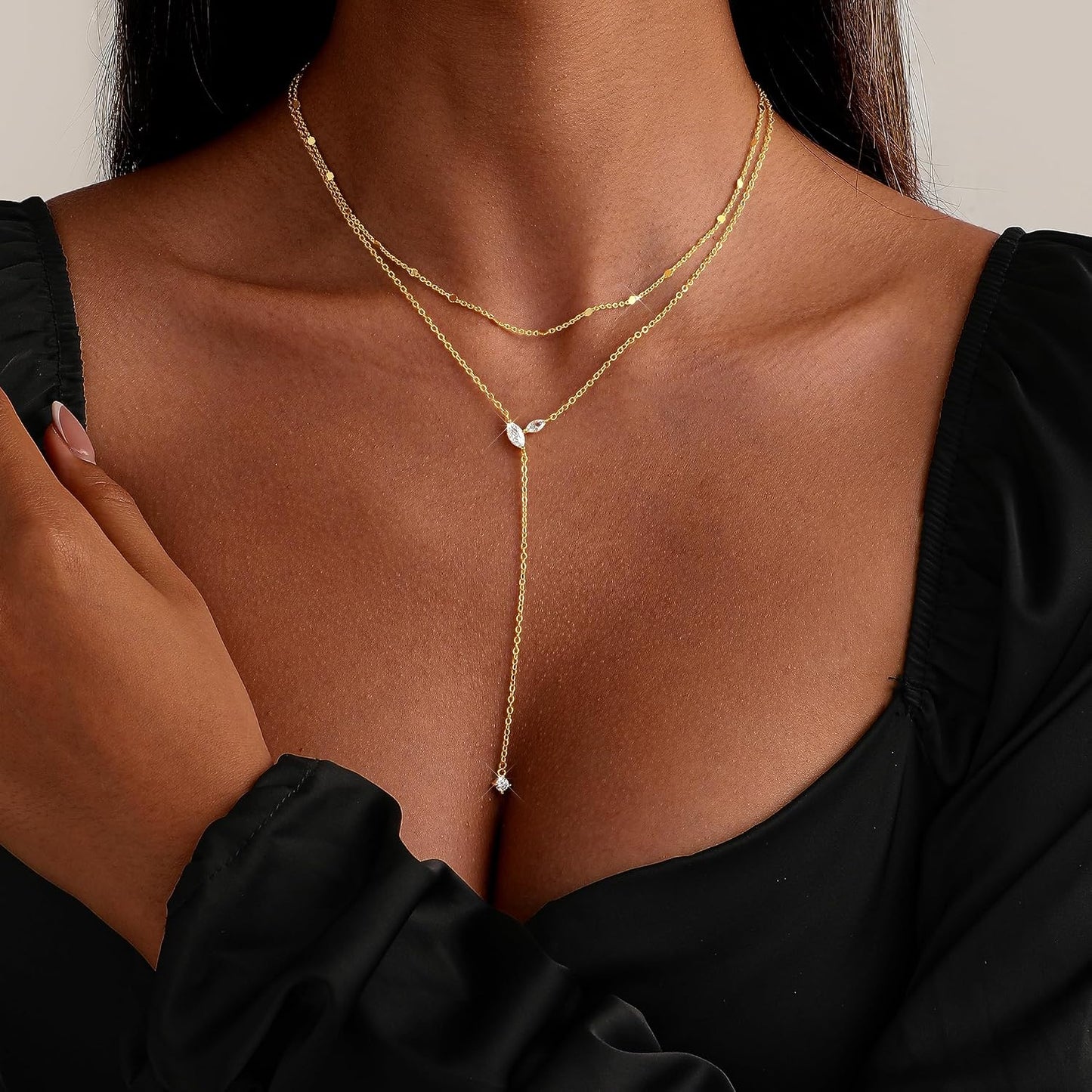 Gold Necklace Stack for Women Trendy - Dainty 14k Gold Plated Layered Lariat Necklace Y-Shaped Necklaces Set Layered Choker Necklaces for Women Jewelry Gifts