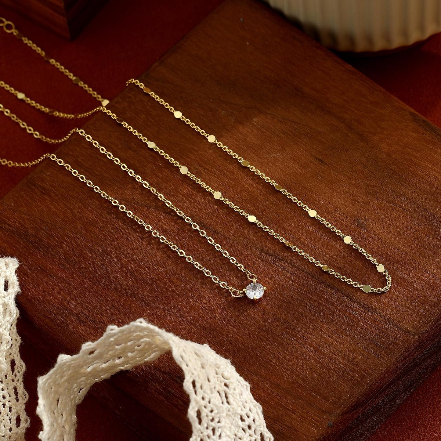 Women Dainty CZ Stackable Choker Jewelry | 14K Gold Plated set Minimalist Cubic Zirconia Simple Gift non tarnish women's Necklace Pendant waterproof Jewelry Stack