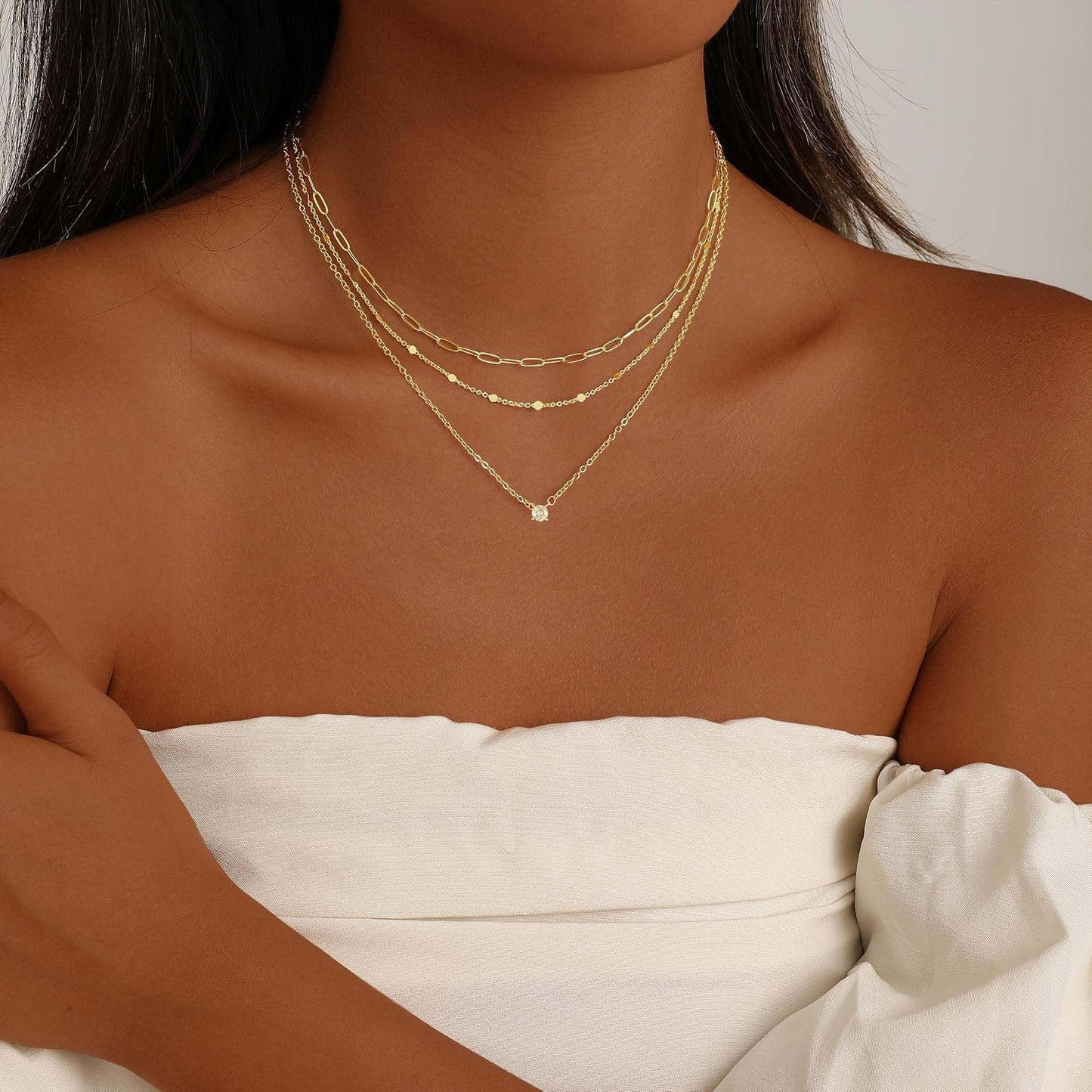 Gold Necklaces for Women. Stackable 14K Gold Plated Non-Tarnish