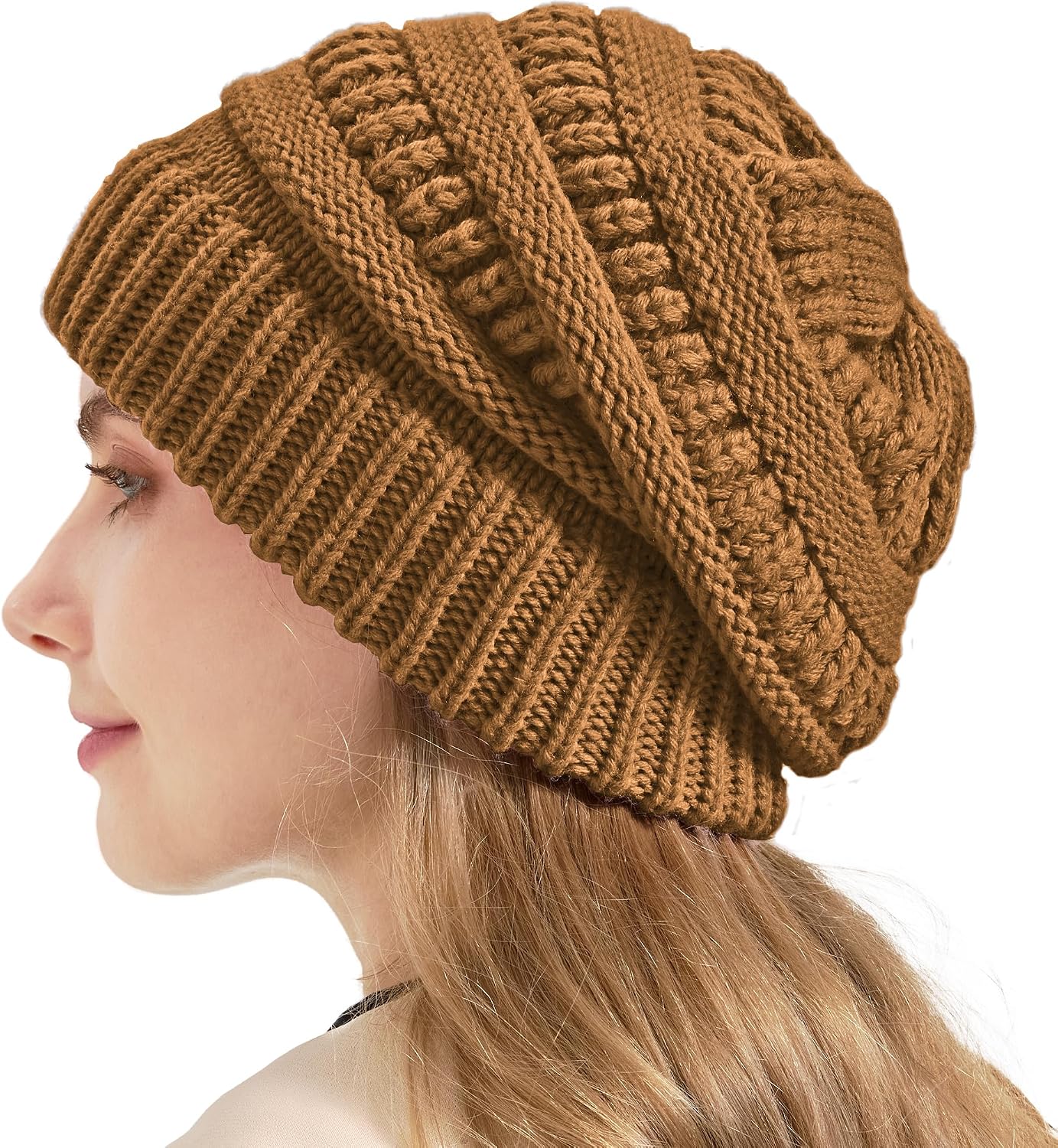 Women Thick Wool Winter Beanies Hats | 50% Wool Warm Knitting Slouch Hat for Womens Ladies Girls .