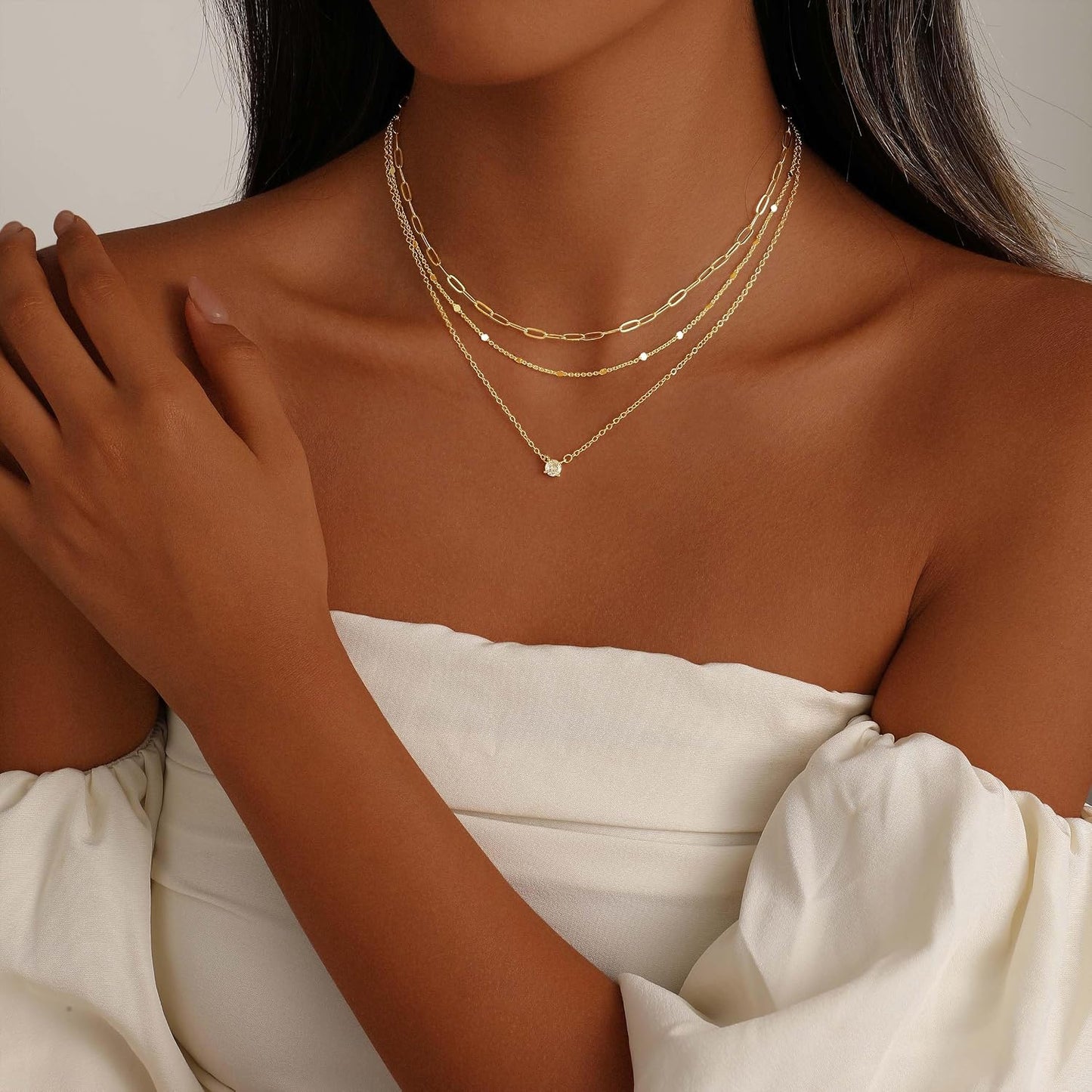 Gold Necklaces for Women. Stackable 14K Gold Plated Non-Tarnish