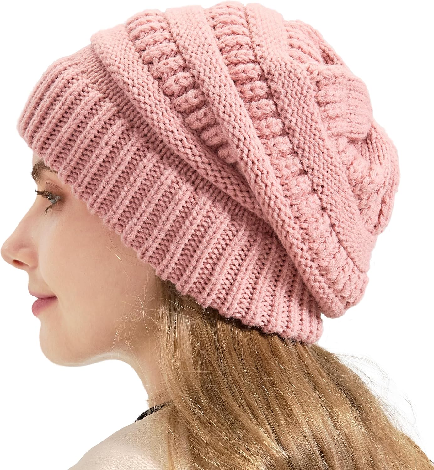 Women Thick Wool Winter Beanies Hats | 50% Wool Warm Knitting Slouch Hat for Womens Ladies Girls .