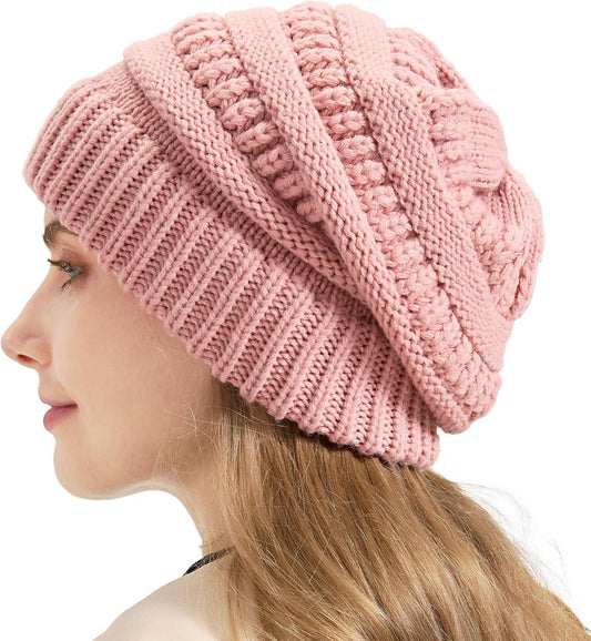 Women Thick Wool Winter Beanies Hats | 50% Wool Warm Knitting Slouch Hat for Womens Ladies Girls .