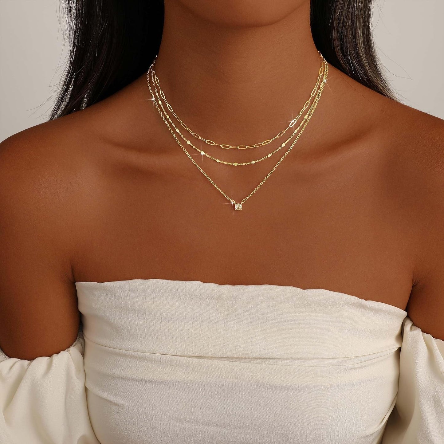 Gold Necklaces for Women. Stackable 14K Gold Plated Non-Tarnish